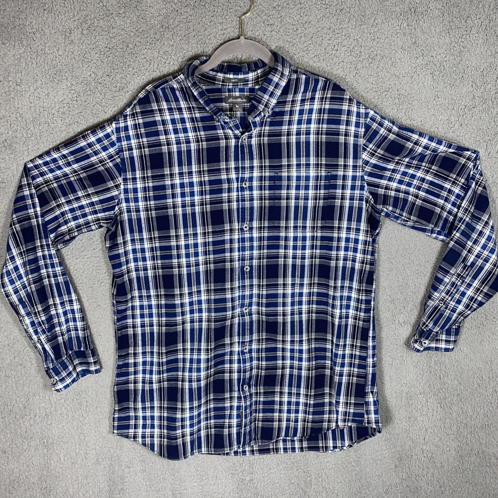 Eddie Bauer Shirt Men's Sz TXL Plaid Flannel Slim Fit Casual